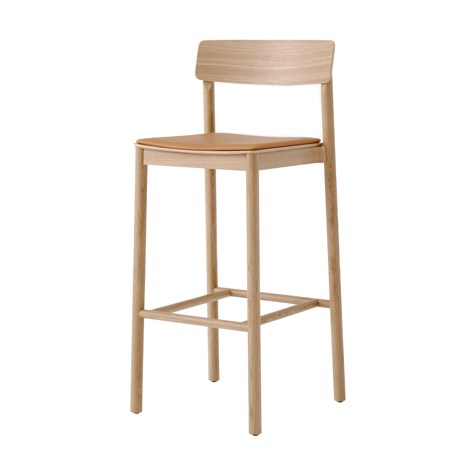 Taburete Betty TK17 Bar Chair 75 cm, Cuero color coñac Noble-roble lacado &Tradition