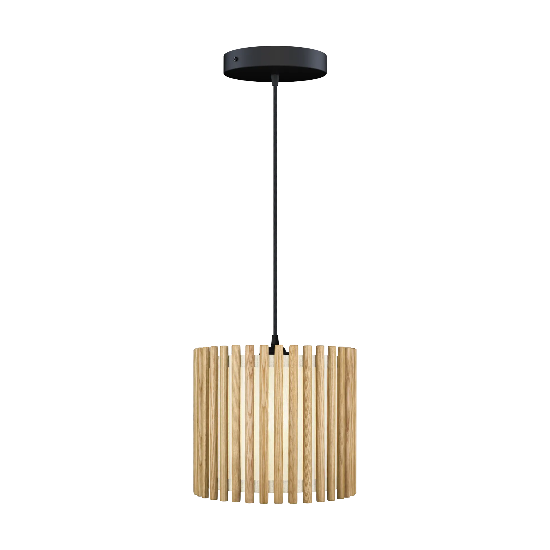 Lámpara colgante Komorebi mediana, Circular roble-Negro Umage