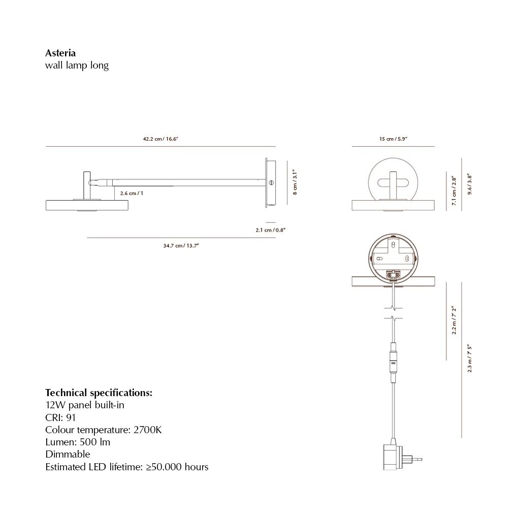 Lámpara de pared Asteria Wall, Long, Black-chrome Umage