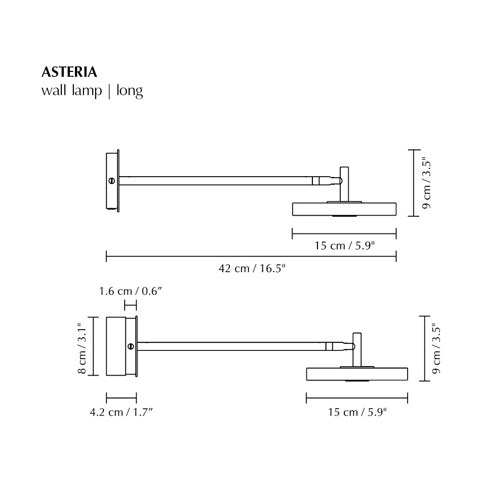 Lámpara de pared Asteria Wall, Long, Polished steel Umage