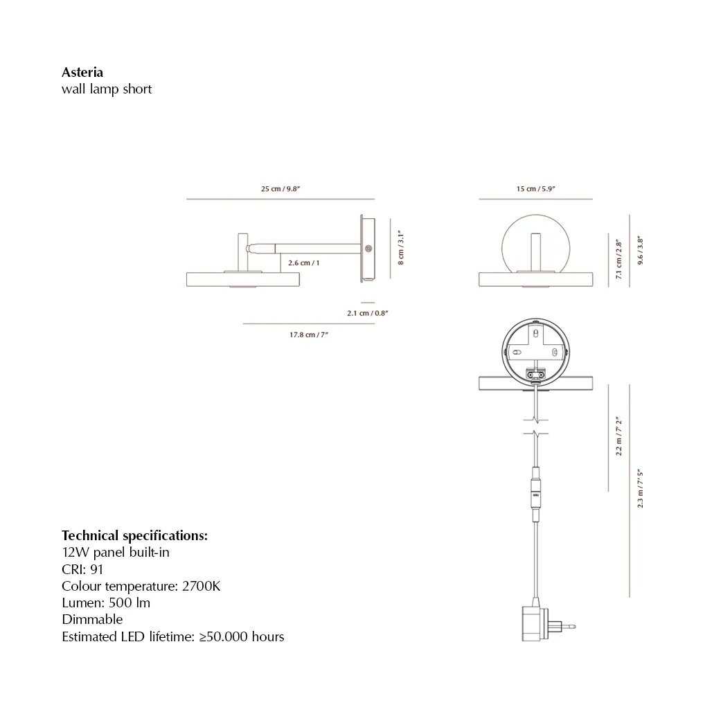 Lámpara de pared Asteria Wall, Short, Pearl white-chrome Umage