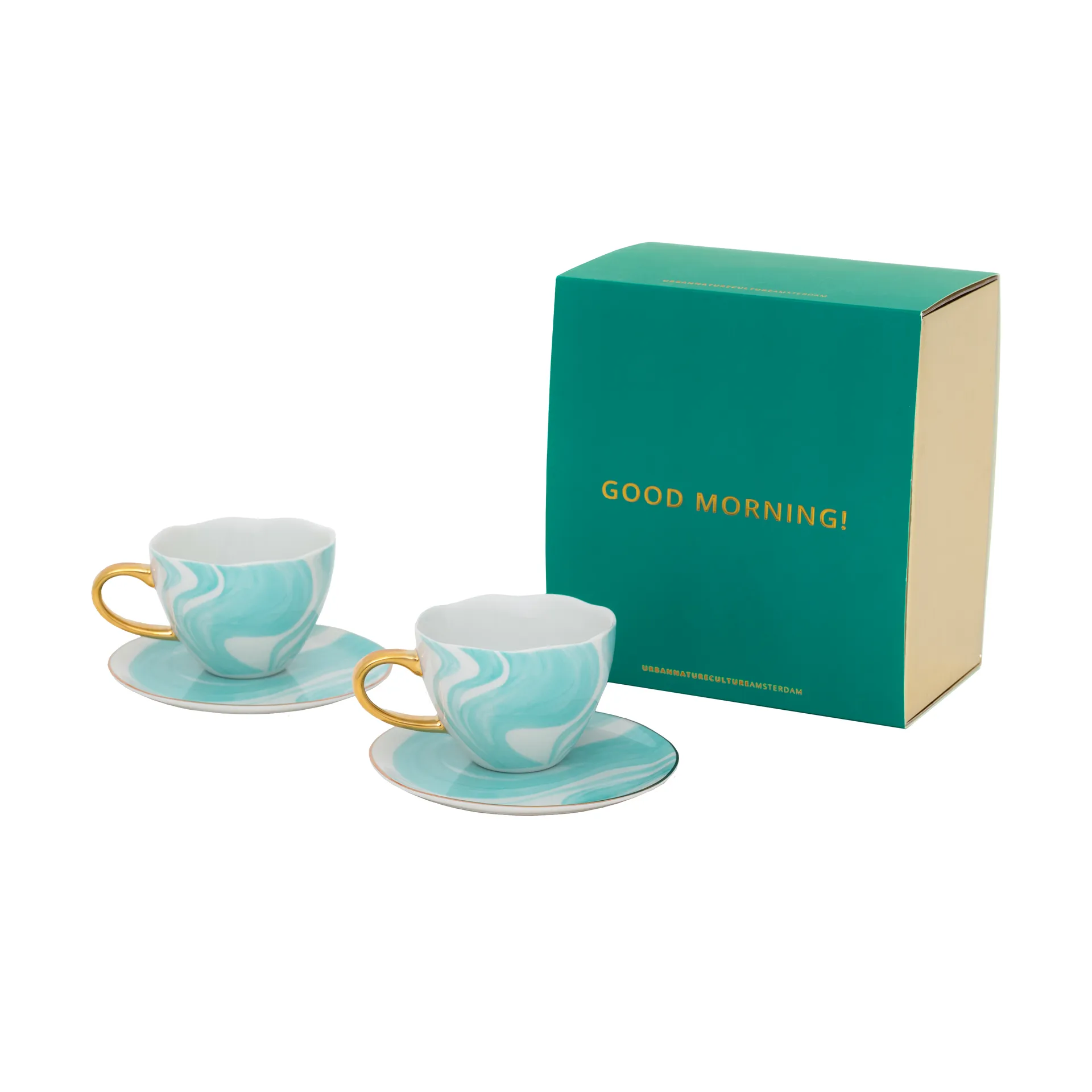 Set de regalo Good Morning taza de Cappuccino y plato, 2-pack, Valuri emerald green URBAN NATURE CULTURE