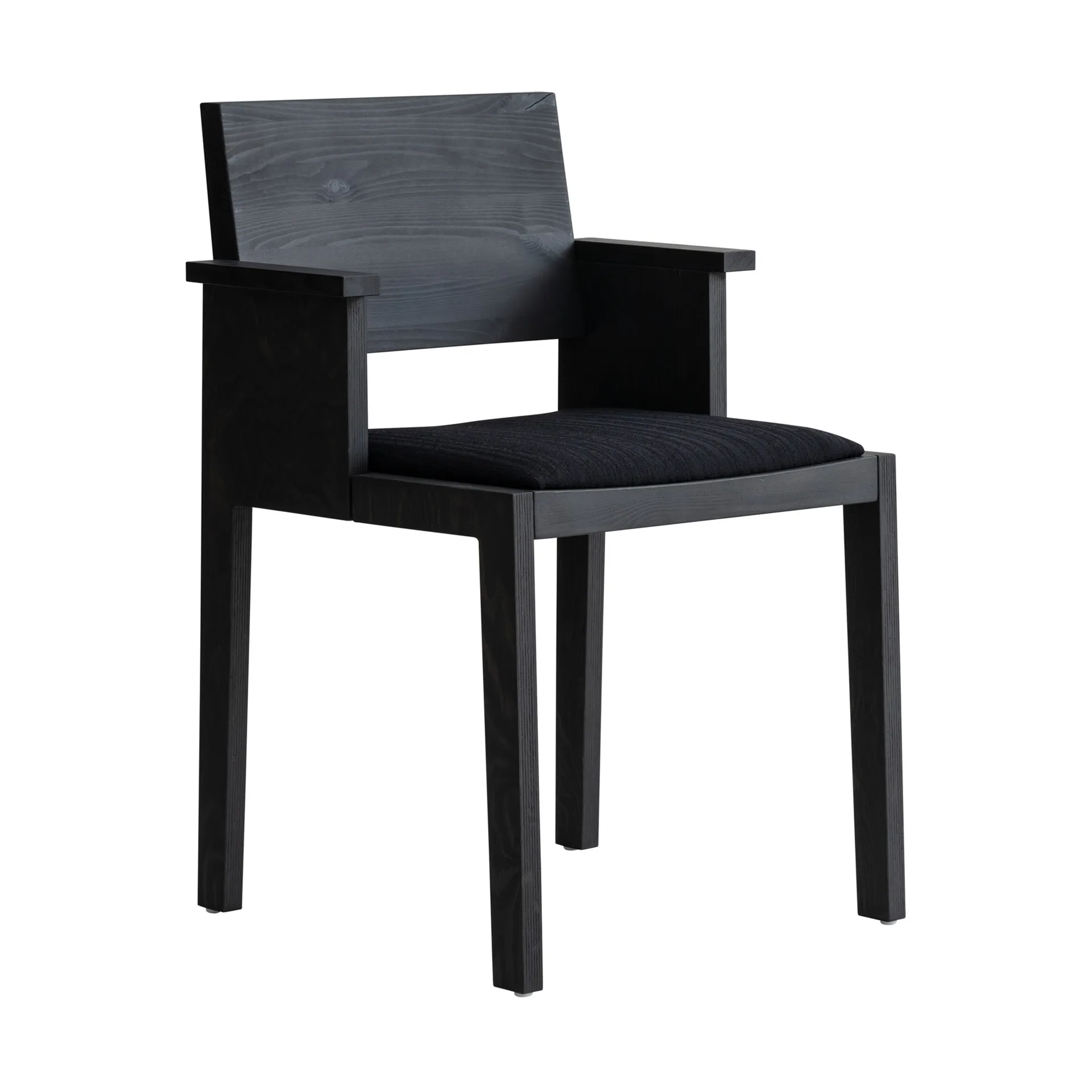 Sillón con reposabrazos 016 Maasto Dining Armchair, Pino con tinte negro, asiento tapizado en negro Vaarnii