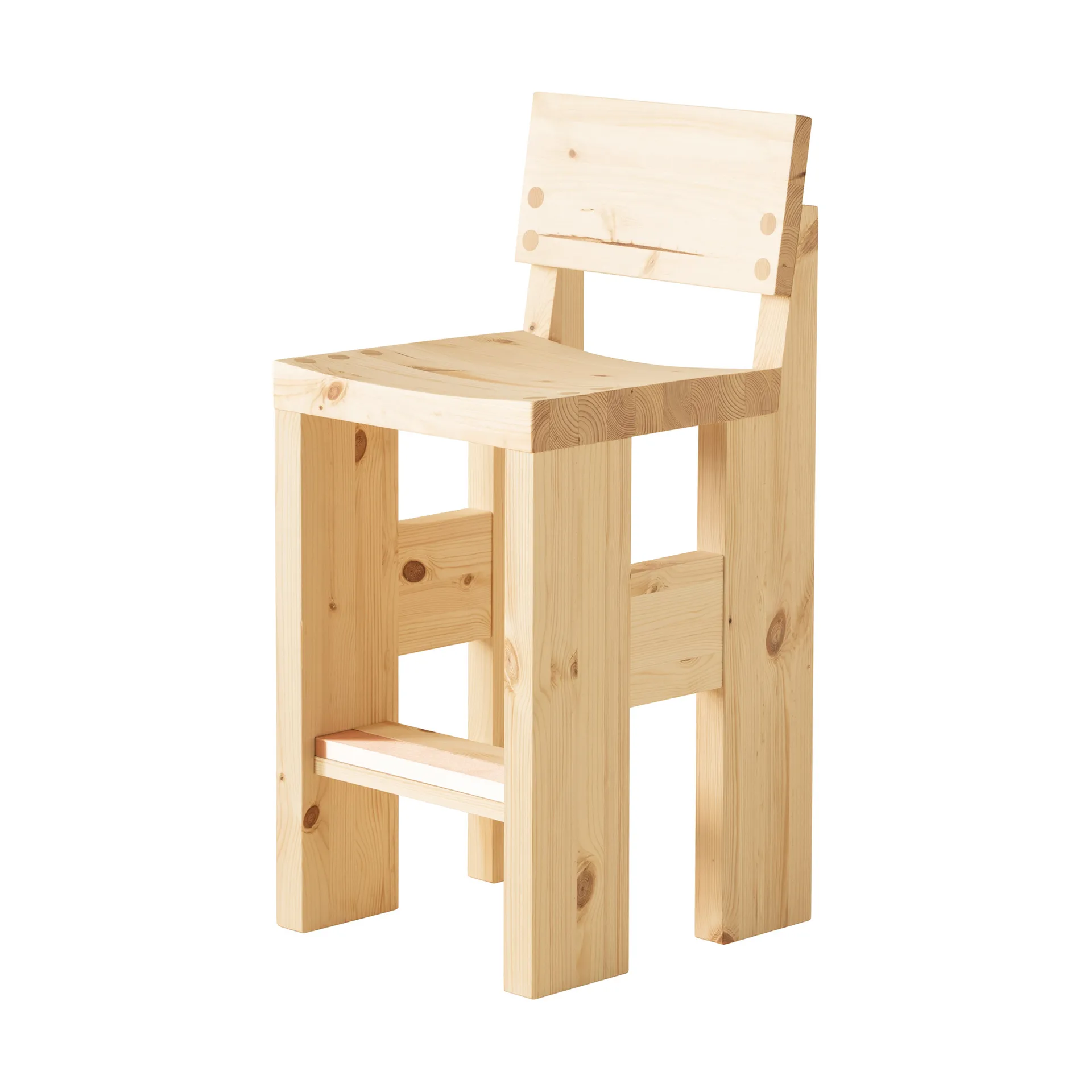 Taburete 001 Bar Stool, Pino aceitado y encerado mate, 65 cm Vaarnii