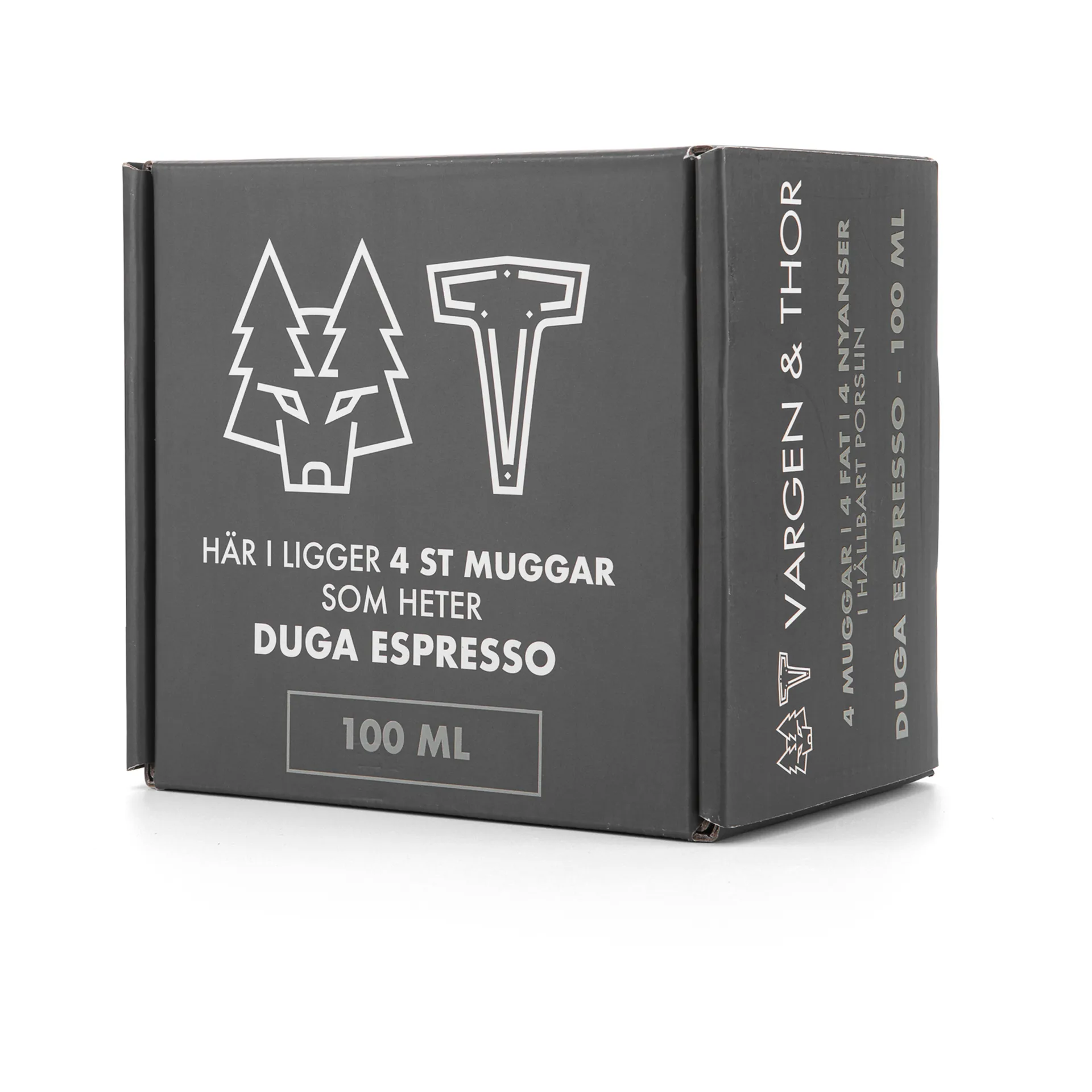 4 Tazas para café espresso con plato Duga, Blanco, gris arena, antracito, negro Vargen & Thor
