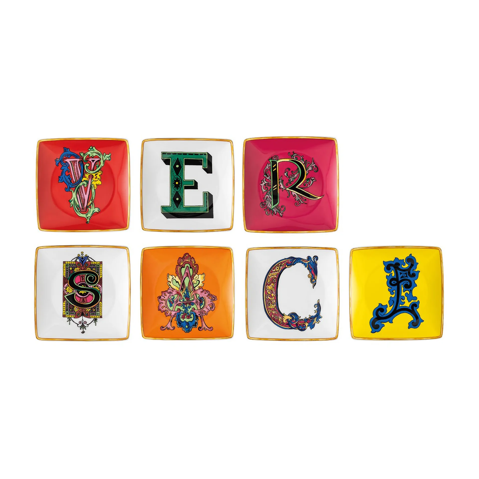 Set de 7 platos Versace Holiday Alphabet 12 cm, Versace Versace