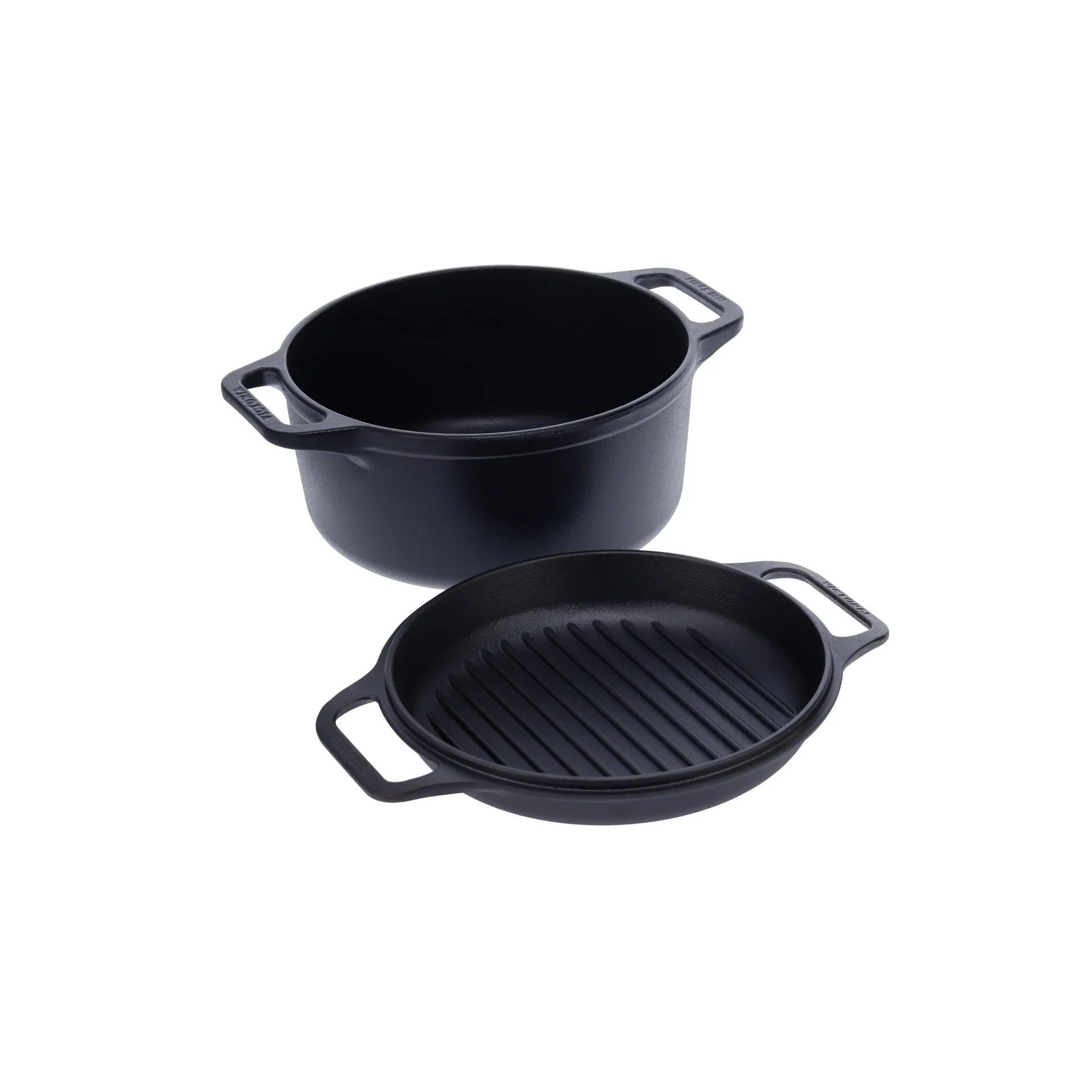 Juego de olla y sartén de hierro fundido Combo Cooker, 2 piezas, Negro Victoria