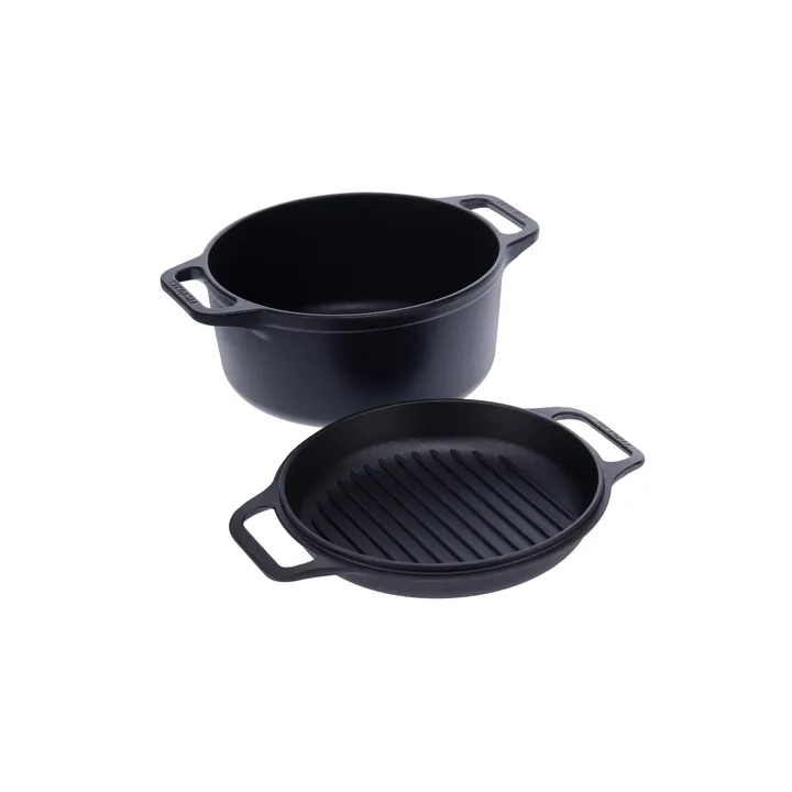 Juego de olla y sartén de hierro fundido Combo Cooker, 2 piezas - Negro - Victoria