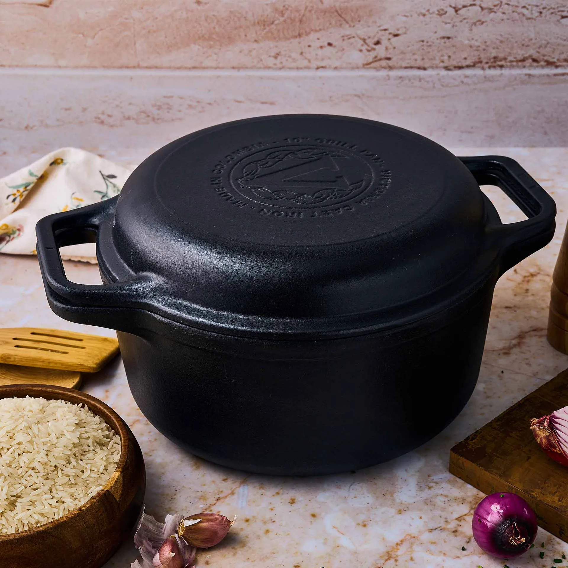 Juego de olla y sartén de hierro fundido Combo Cooker, 2 piezas, Negro Victoria