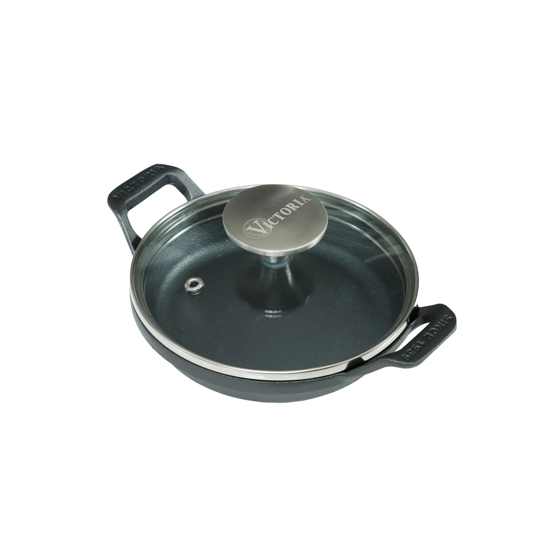 Mini olla redonda de hierro fundido con tapa de vidrio, pre-seasoned, Ø14 cm Victoria