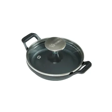 Mini olla redonda de hierro fundido con tapa de vidrio, pre-seasoned - Ø14 cm - Victoria
