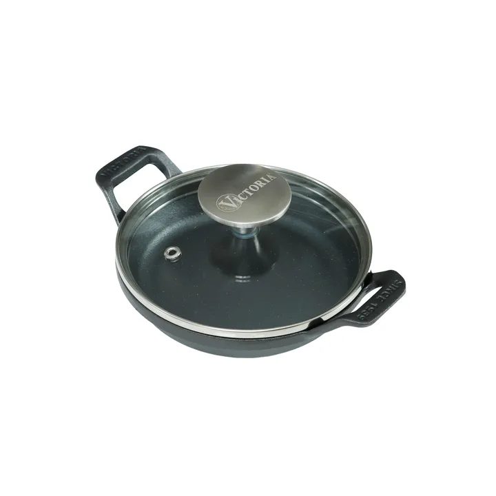 Mini olla redonda de hierro fundido con tapa de vidrio, pre-seasoned - Ø14 cm - Victoria