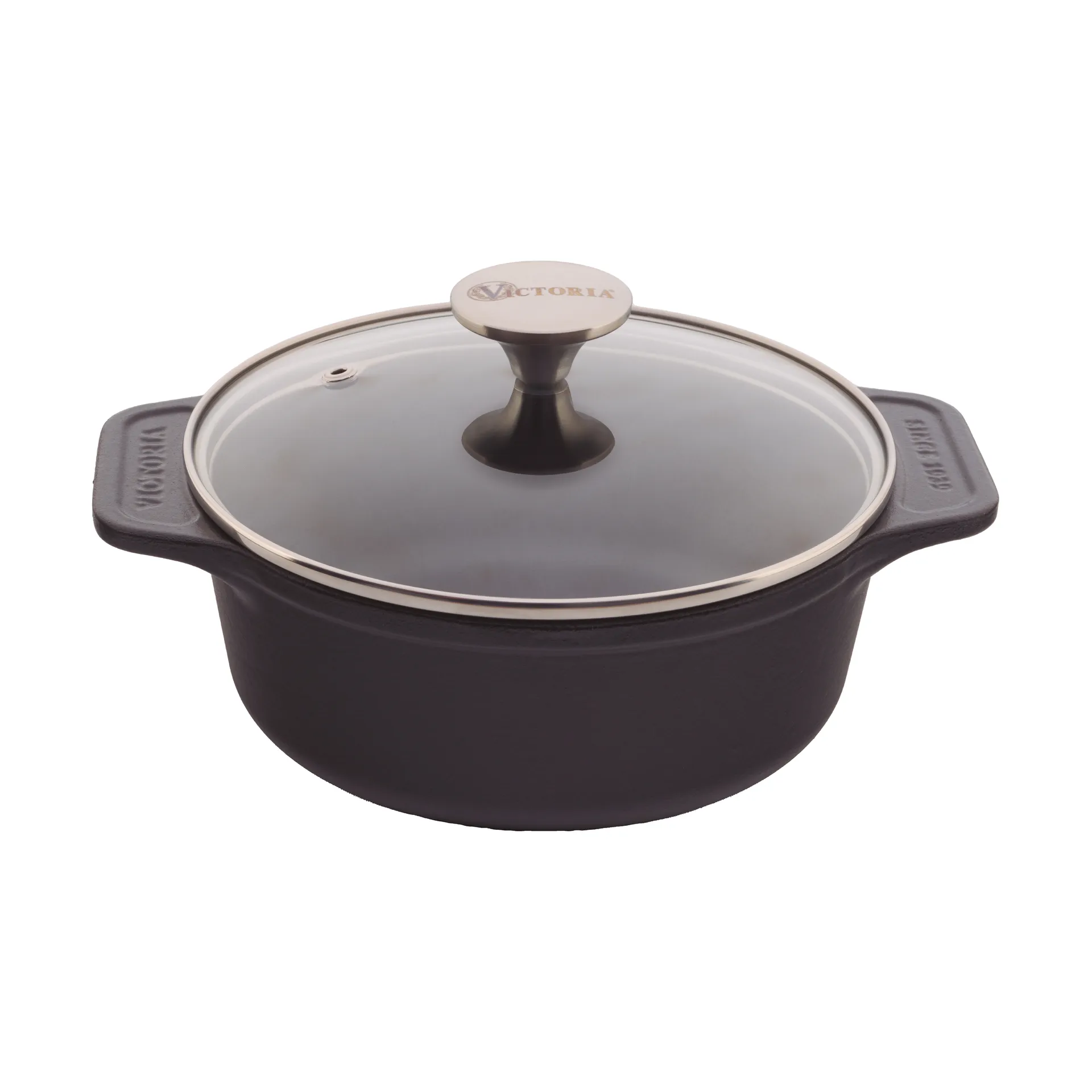Victoria olla de hierro fundido con tapa de cristal esmaltada, 1,9 l Victoria