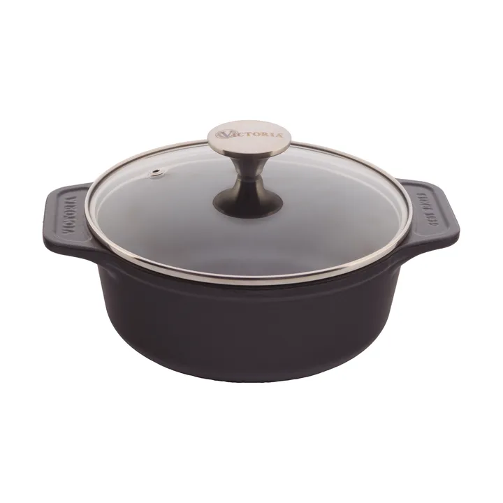 Victoria olla de hierro fundido con tapa de cristal pre-seasoned - 1,9 l - Victoria
