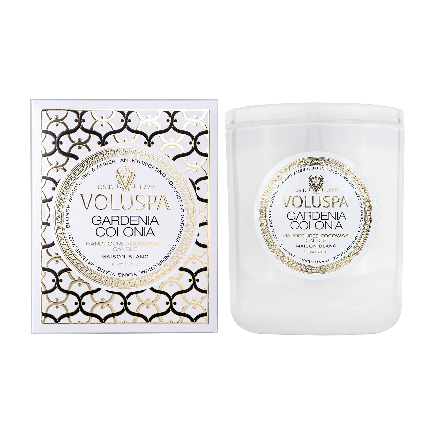 Vela perfumada Classic Maison Blanc 60 horas, Gardenia Colonia Voluspa