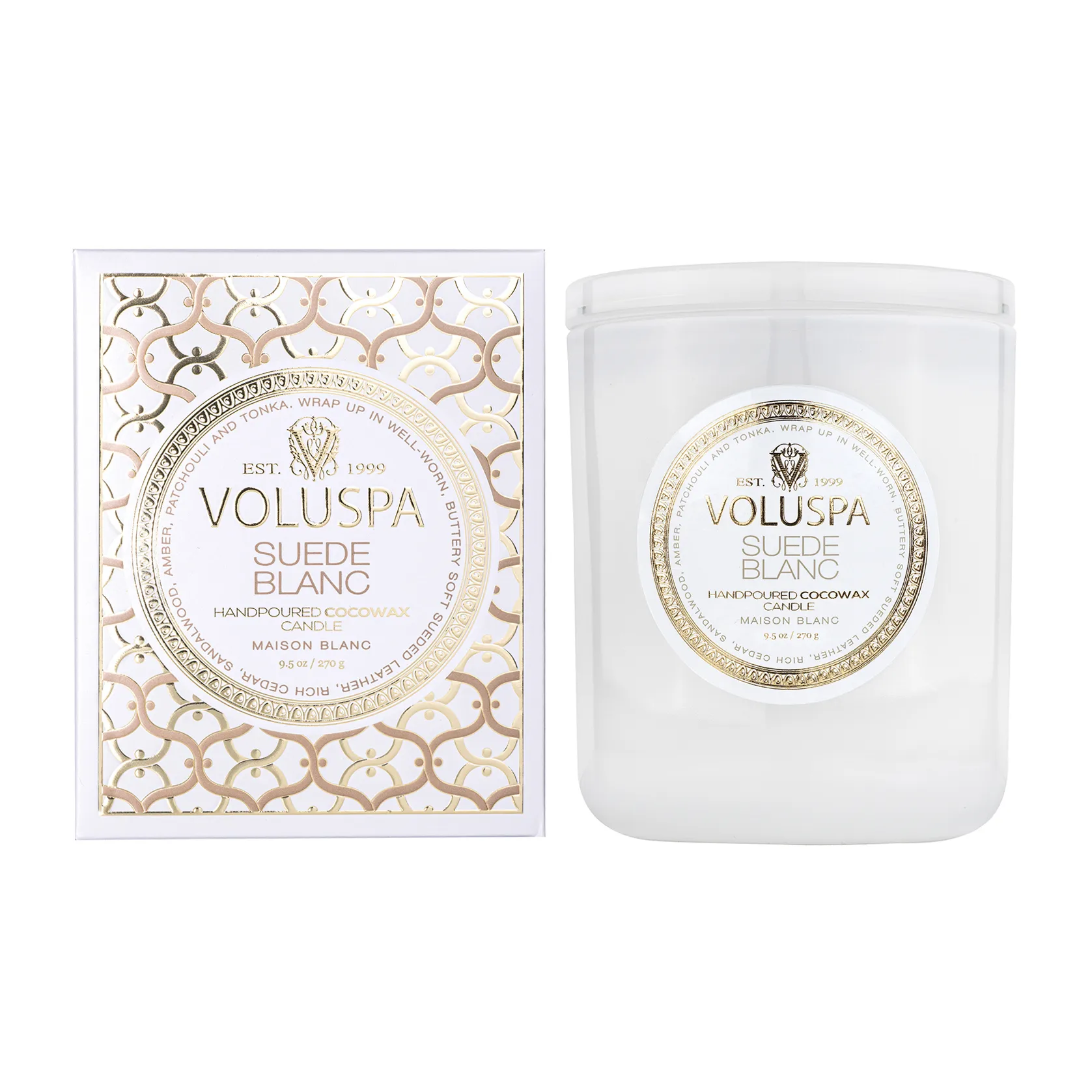Vela perfumada Classic Maison Blanc 60 horas, Suede Blanc Voluspa