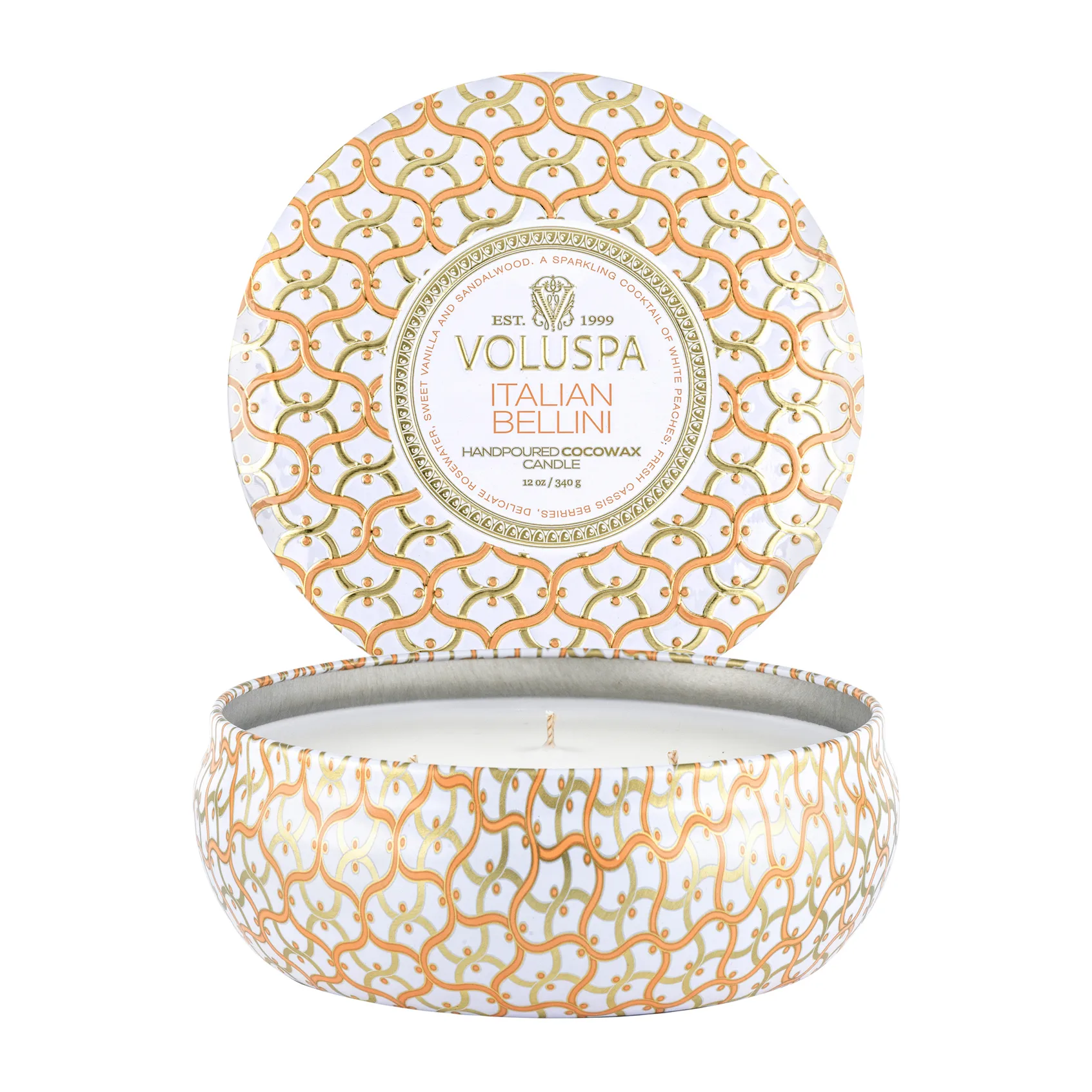 Vela perfumada Maison Blanc 3-wick Tin 40 horas, Italian Bellini Voluspa
