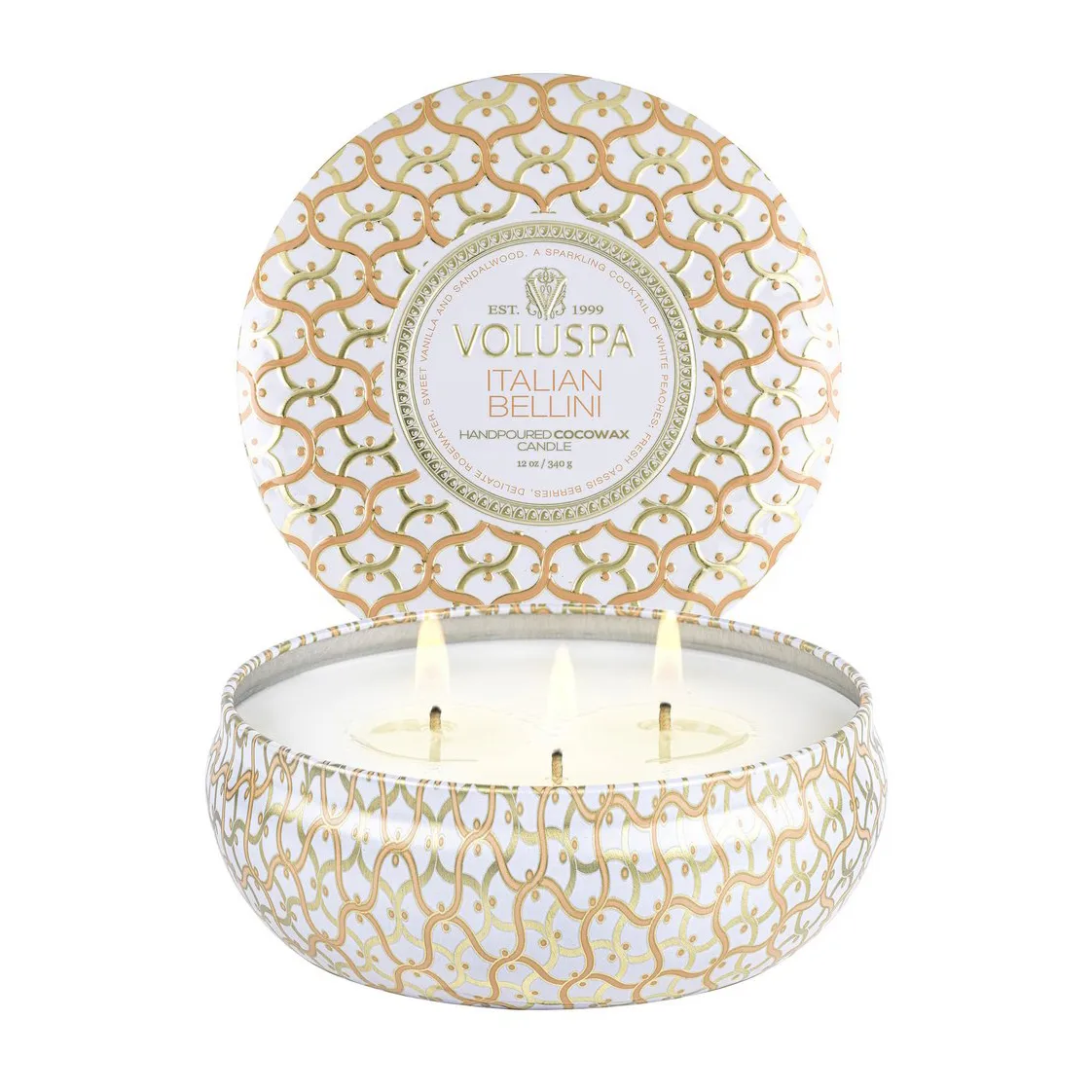 Vela perfumada Maison Blanc 3-wick Tin 40 horas, Italian Bellini Voluspa