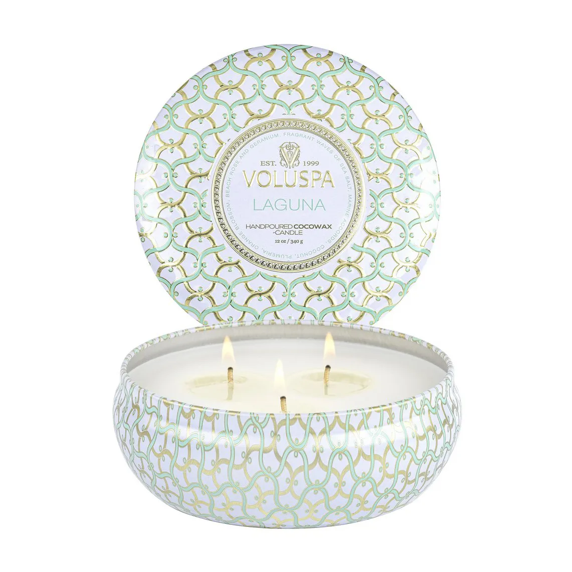 Vela perfumada Maison Blanc 3-wick Tin 40 horas, Laguna Voluspa