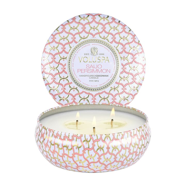 Vela perfumada Maison Blanc 3-wick Tin 40 horas, Saijo Persimmon Voluspa