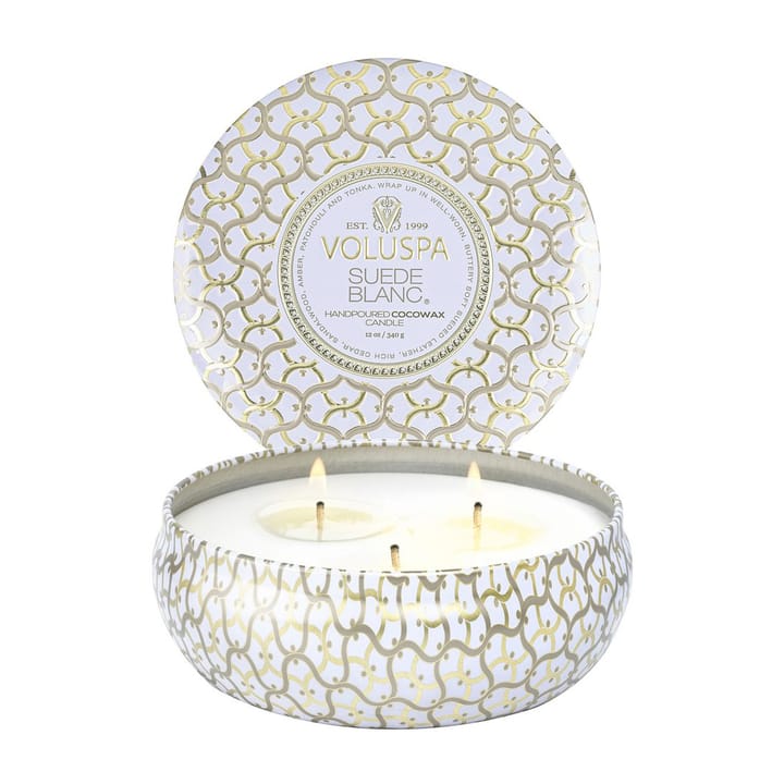 Vela perfumada Maison Blanc 3-wick Tin 40 horas, Suede Blanc Voluspa