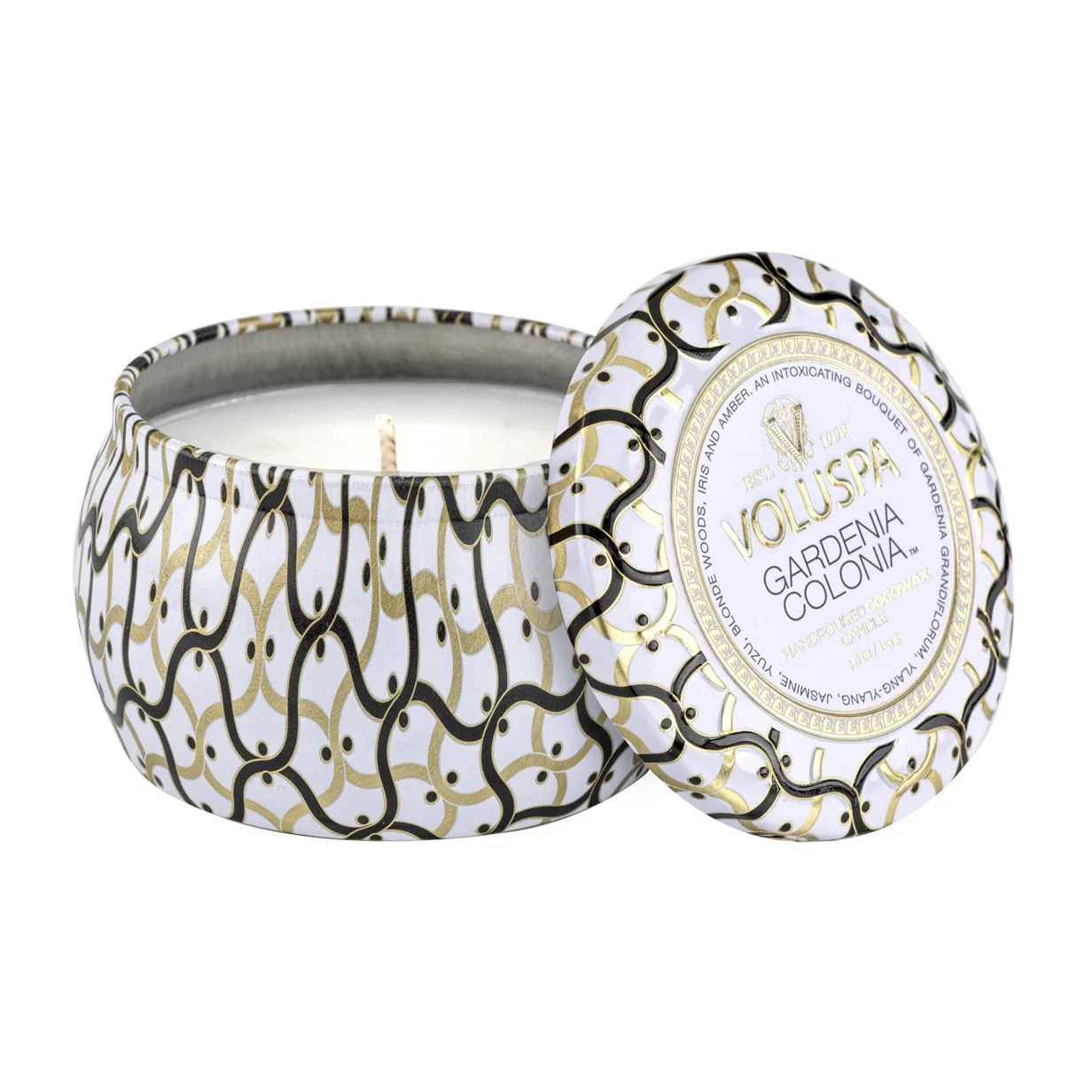 Vela perfumada Maison Blanc Mini Tin 25 horas, Gardenia Colonia Voluspa