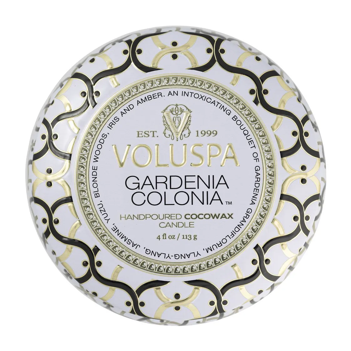 Vela perfumada Maison Blanc Mini Tin 25 horas, Gardenia Colonia Voluspa