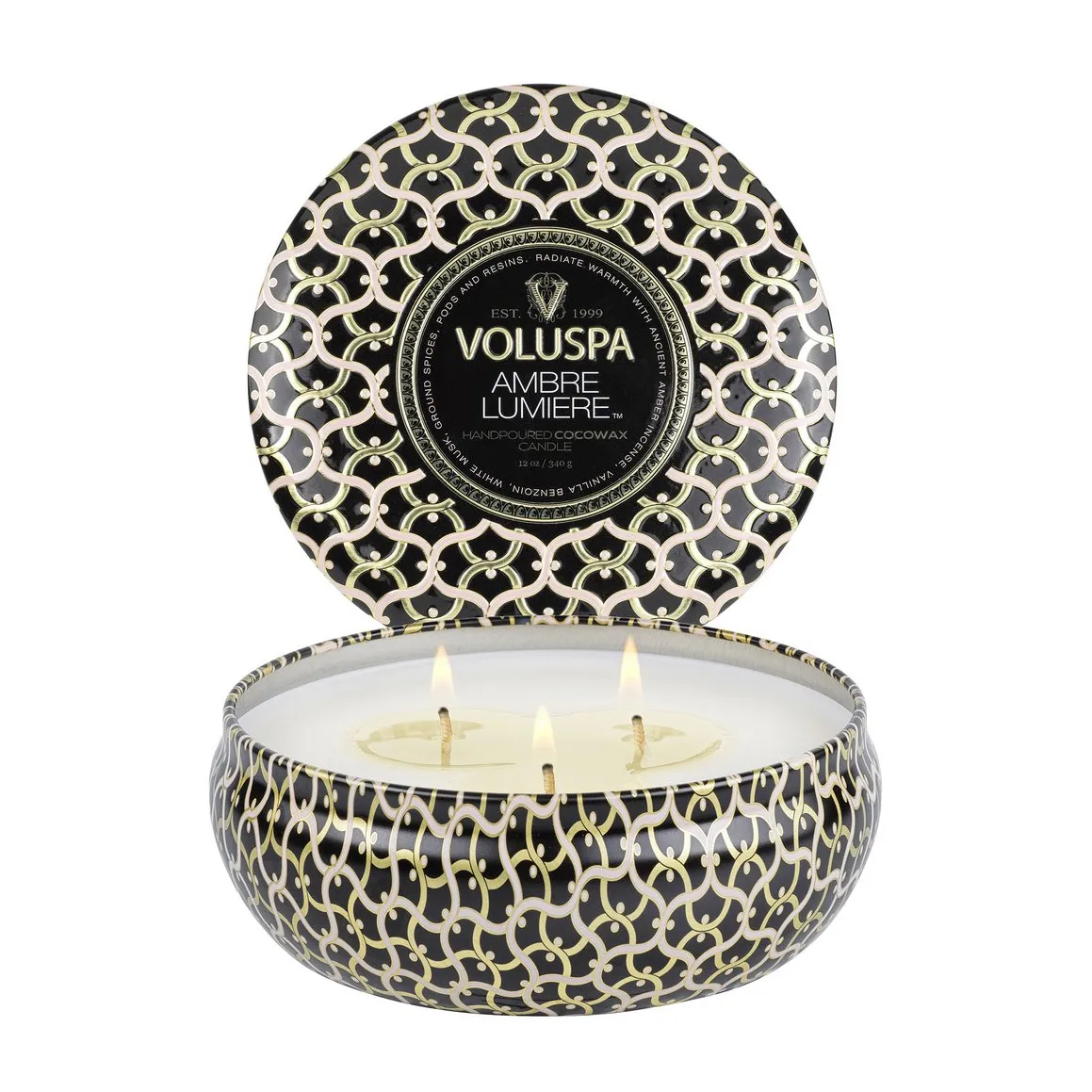 Vela perfumada Maison Noir 3-wick Tin 40 horas, Ambre Lumiere Voluspa