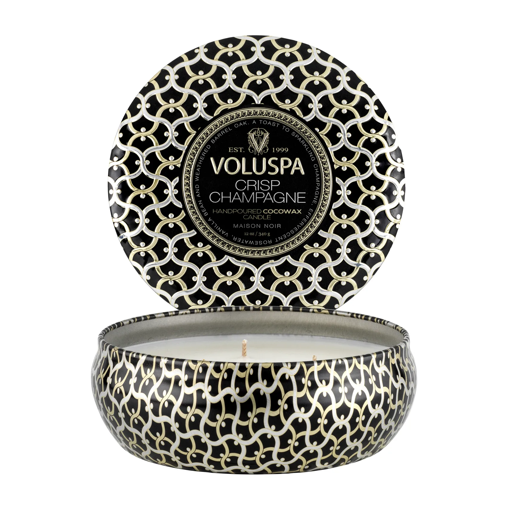 Vela perfumada Maison Noir 3-wick Tin 40 horas, Crisp Champagne Voluspa