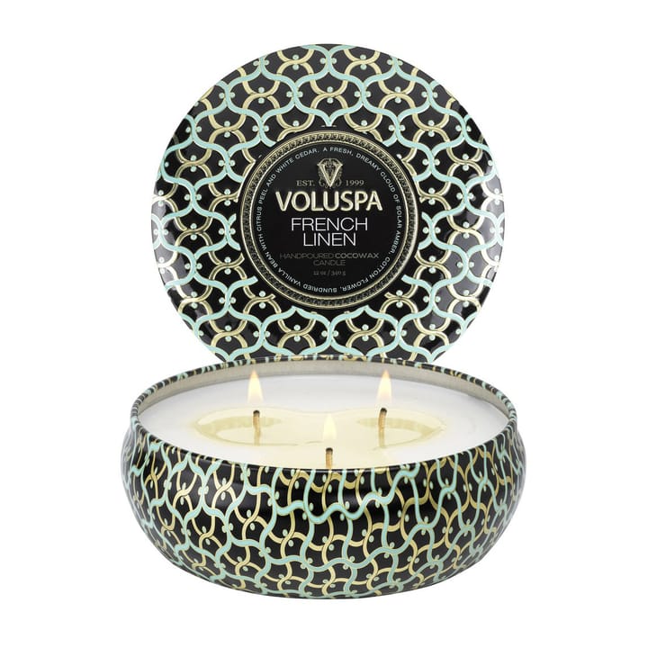 Vela perfumada Maison Noir 3-wick Tin 40 horas, French Linen Voluspa