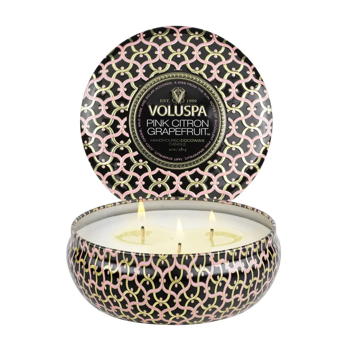 Vela perfumada Maison Noir 3-wick Tin 40 horas, Pink Citron Grapefruit Voluspa