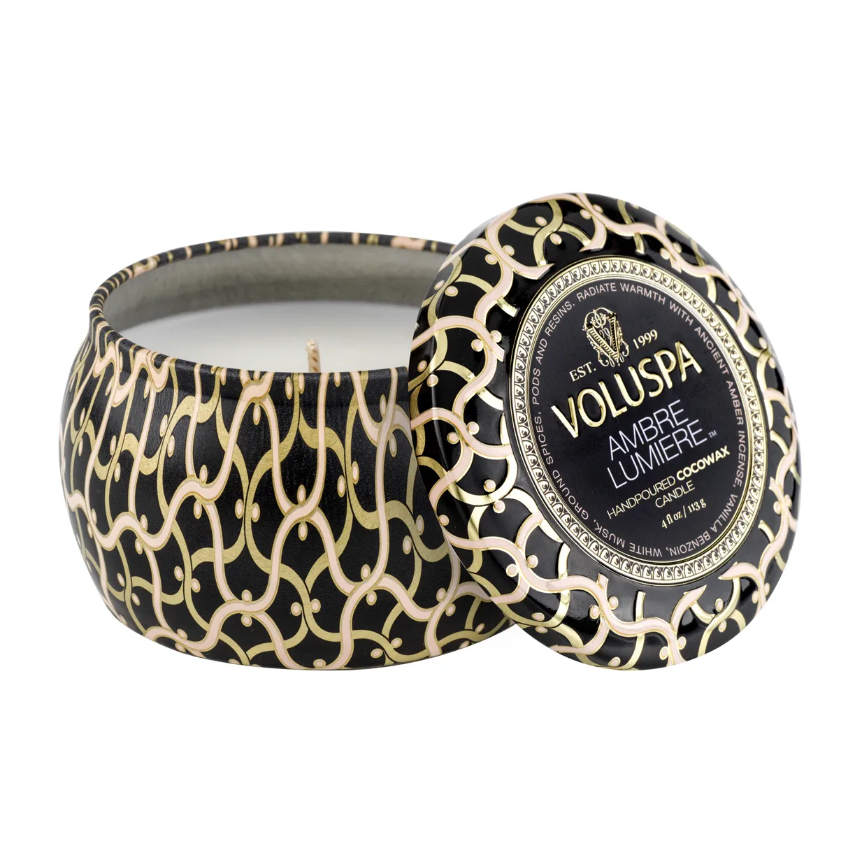 Vela perfumada Maison Noir Mini Tin 25 horas, Ambre Lumiere Voluspa