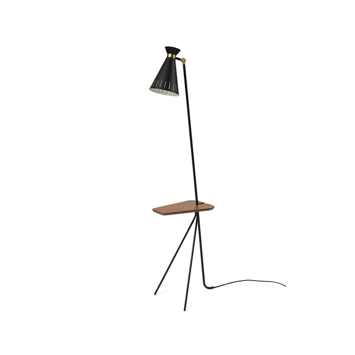 Lámpara de pie Cone - Black noir, mesa de teca, detalles de latón - Warm Nordic