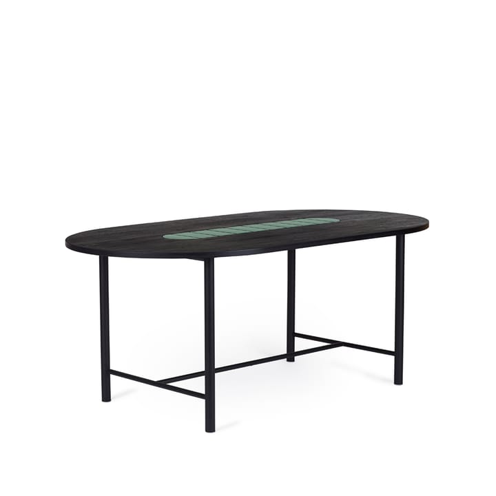 Mesa Be My Guest, Roble aceitado negro, patas de acero en negro, cerámica verde, 100x180 Warm Nordic