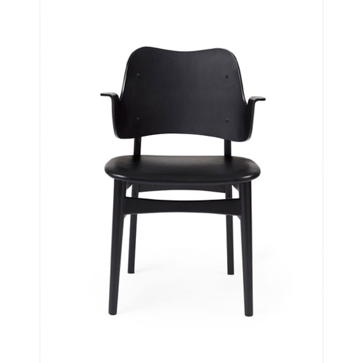 Silla Gesture asiento tapizado - Cuero prescott 207 black, base de haya lacada en negro, asiento tapizado - Warm Nordic