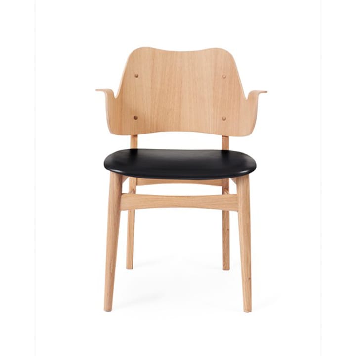 Silla Gesture asiento tapizado - Cuero prescott 207 black, base de roble aceitado blanco, asiento tapizado - Warm Nordic