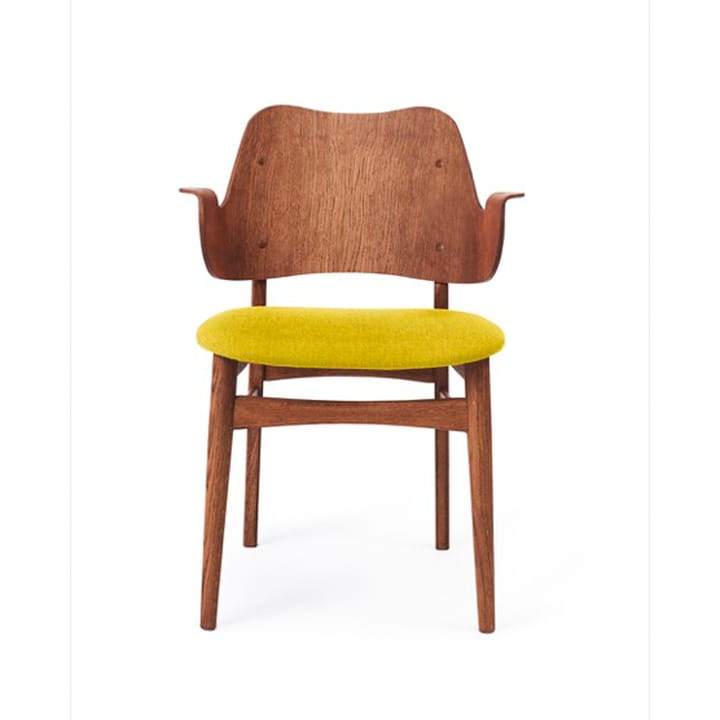 Silla Gesture asiento tapizado - Tela amarillo, base de roble con aceite de teca - Warm Nordic