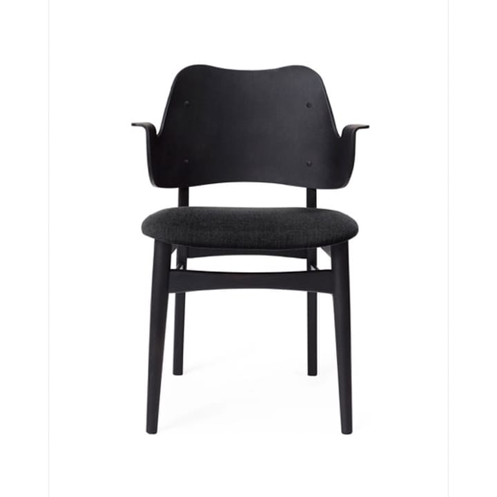 Silla Gesture asiento tapizado - Tela anthracite, base de haya lacada en negro - Warm Nordic