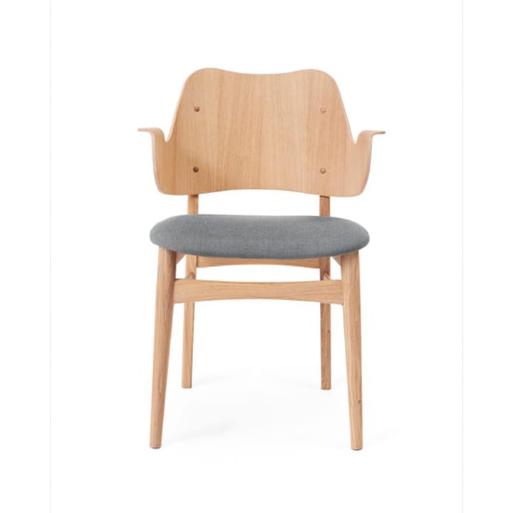 Silla Gesture asiento tapizado - Tela grey melange, base de roble aceitado blanco, asiento tapizado - Warm Nordic