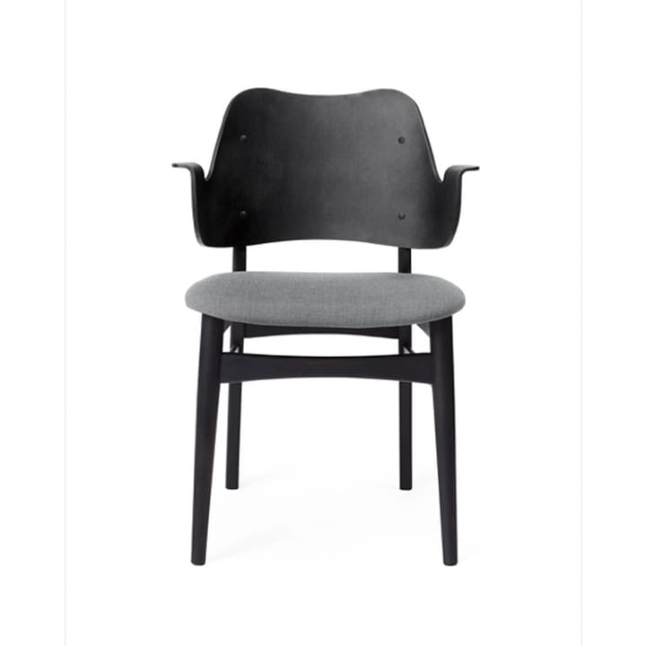 Silla Gesture asiento tapizado - Tela tela 134 grey melange, base de haya lacada en negro, asiento tapizado - Warm Nordic