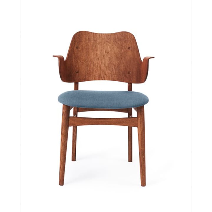 Silla Gesture asiento tapizado - Tela tela 734 denim, base de roble con aceite de teca, asiento tapizado - Warm Nordic