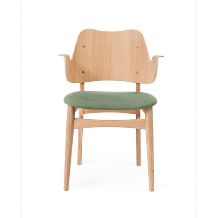 Silla Gesture asiento tapizado - Tela tela 926 sage green, base de roble aceitado blanco, asiento tapizado - Warm Nordic