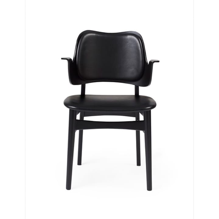 Silla Gesture asiento y respaldo tapizado - Cuero prescott 207 black, base de haya lacada en negro, asiento tapizado, respaldo tapizado - Warm Nordic