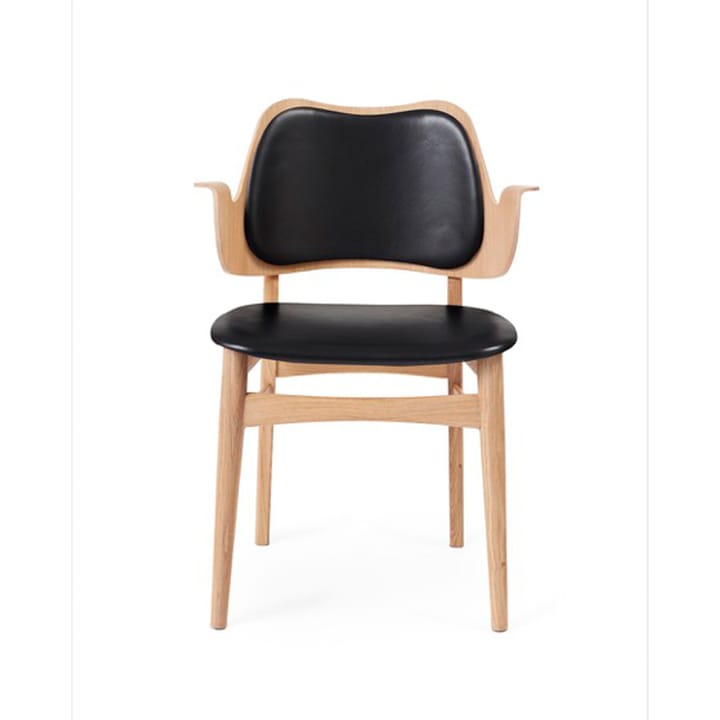 Silla Gesture asiento y respaldo tapizado - Cuero prescott 207 black, base de roble aceitado blanco, asiento tapizado, respaldo tapizado - Warm Nordic
