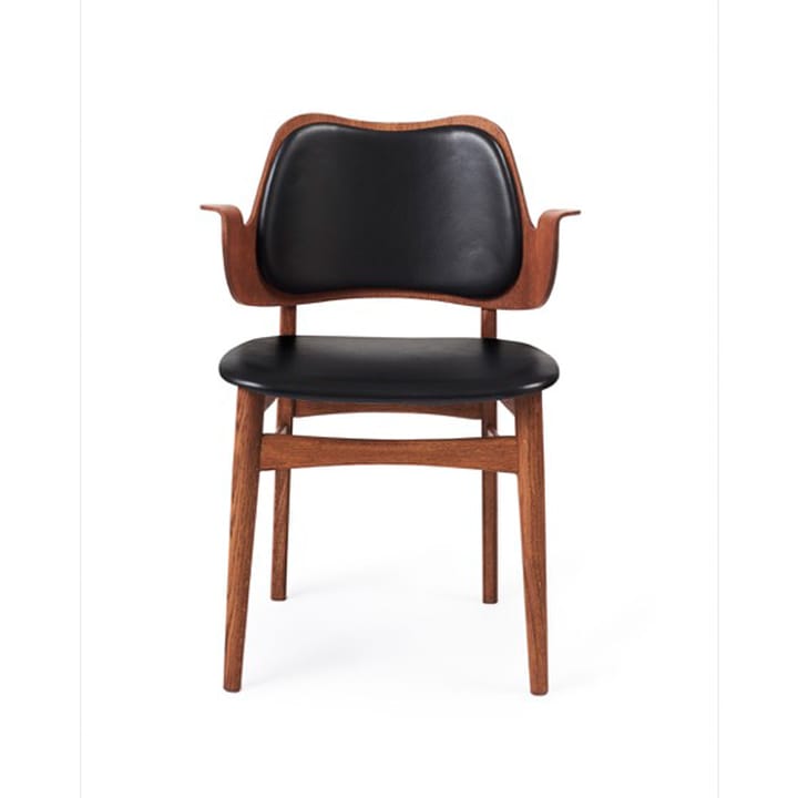 Silla Gesture asiento y respaldo tapizado - Cuero prescott 207 black, base de roble con aceite de teca, asiento tapizado, respaldo tapizado - Warm Nordic