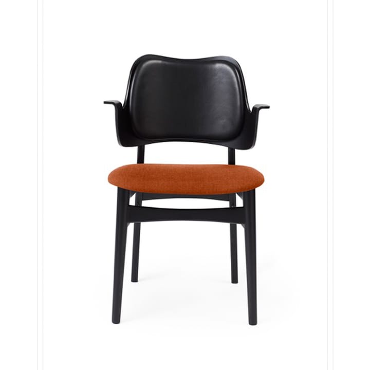 Silla Gesture asiento y respaldo tapizado - Tela rusty rosé, respaldo cuero, base de haya lacada en negro - Warm Nordic