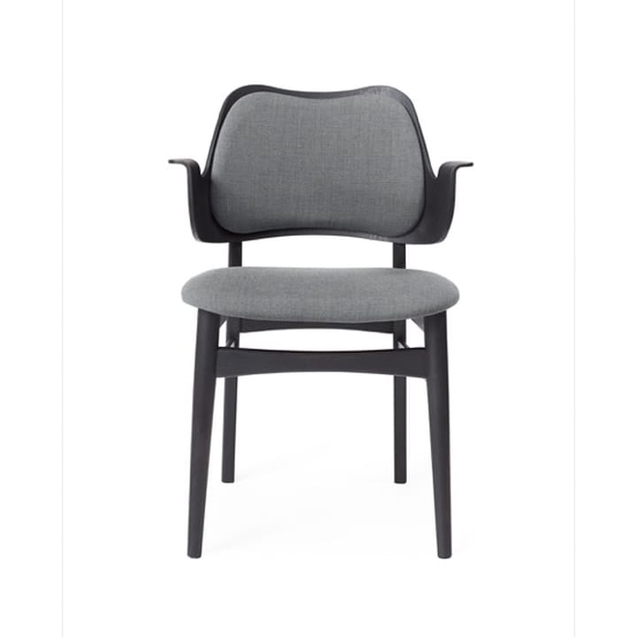 Silla Gesture asiento y respaldo tapizado - Tela tela 134 grey melange, base de haya lacada en negro, asiento tapizado, respaldo tapizado - Warm Nordic