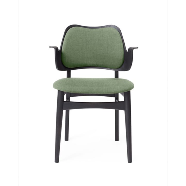 Silla Gesture asiento y respaldo tapizado - Tela tela 926 sage green, base de haya lacada en negro, respaldo tapizado - Warm Nordic