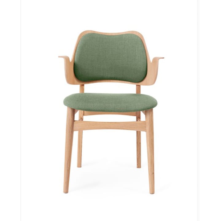 Silla Gesture asiento y respaldo tapizado - Tela tela 926 sage green, base de roble aceitado blanco, asiento tapizado, respaldo tapizado - Warm Nordic