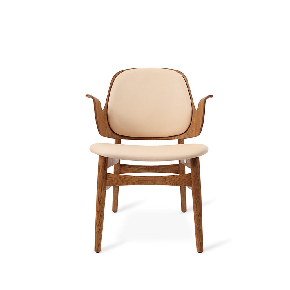 Sillón Gesture, Cuero vegetal 90 natural, base de roble con aceite de teca, asiento de latte Warm Nordic